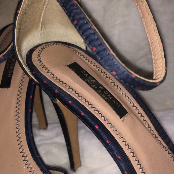 Zara Blue Polka dot Peep Toe Platform High Heels - Picture 2 of 13